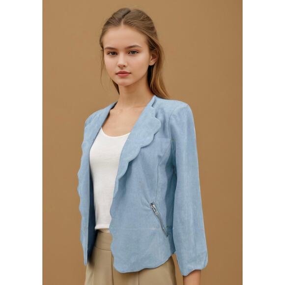 English Factory Scallop Edge Suede Open Blazer Large - Picture 3 of 12